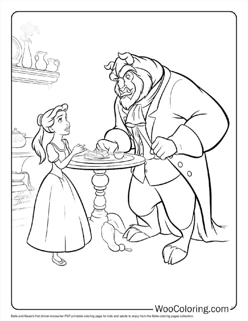 Belle and Beast’s first dinner encounter Coloring In For Kids