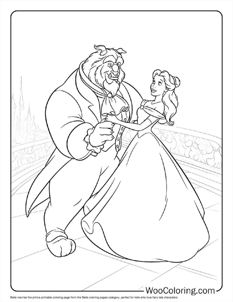 Belle marries the prince Coloring Page For Kids