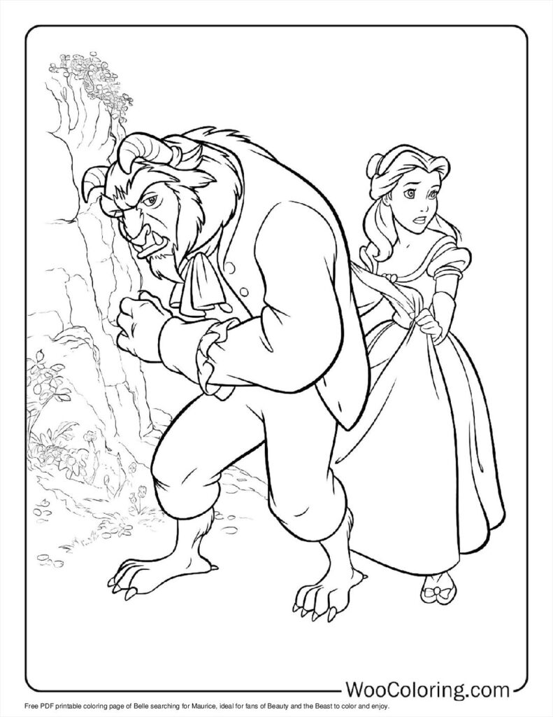 Belle searches for Maurice Coloring Page