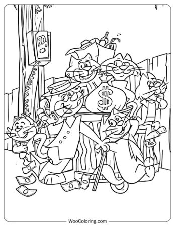 Benny the Ball, Choo-Choo, Fancy-Fancy, Spook, Brain, and Top Cat Coloring Page