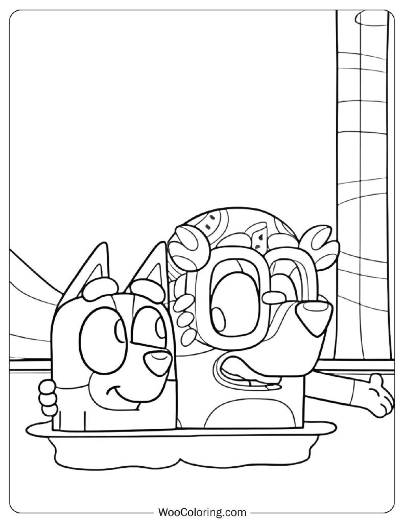 Bingo And Bluey Coloring Page In The Pool
