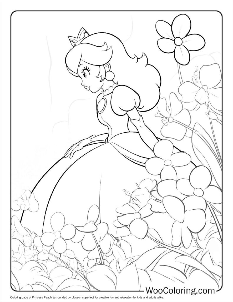 Blossoms and Princess Peach Coloring In For Kids