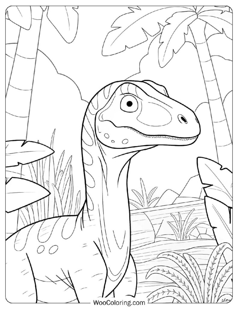 Blue Velociraptor’s Island Escape Coloring Page For Kids
