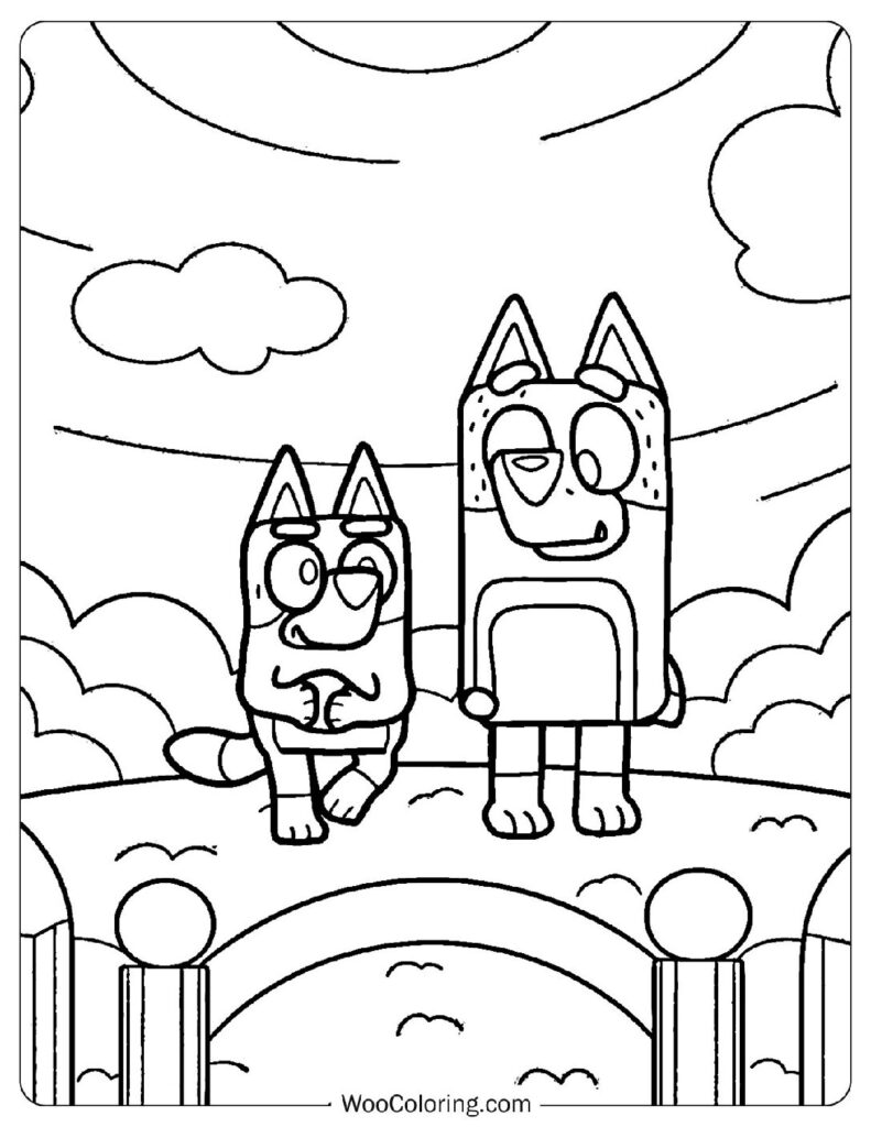 Bluey And Bandit Having A Playful Showdown Sheet To Color