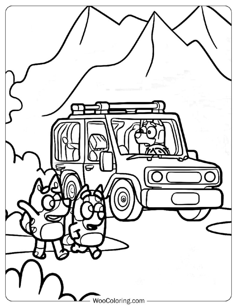 Bluey And Bingo Escaping From Bobo The Chase Coloring Page