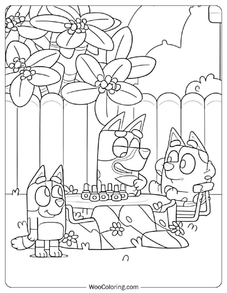 Bluey Coloring Page Painting Muffin's Nails With Bingo Watching