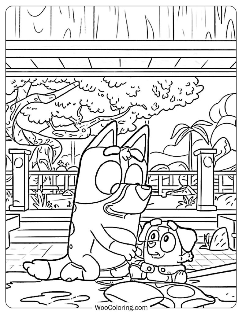 Bluey Watching Over Baby Jean Luc With Care Sheet To Color