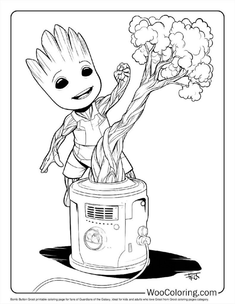 Bomb Button Groot Coloring Page