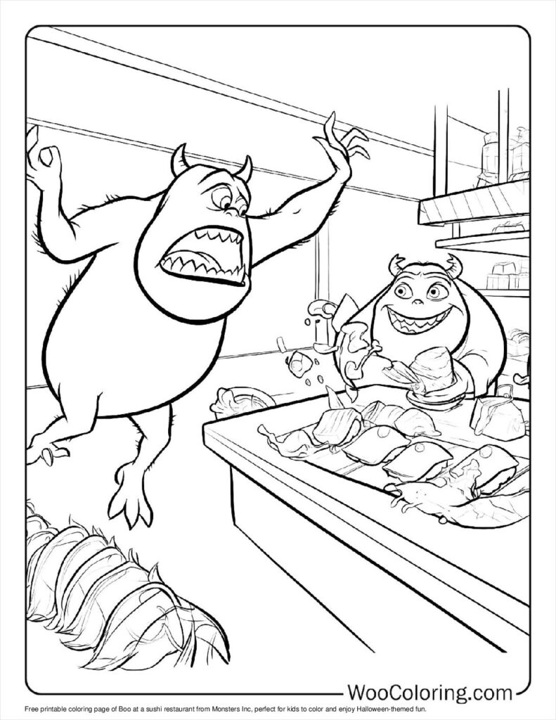 Boo at the sushi restaurant Coloring Page For Kids
