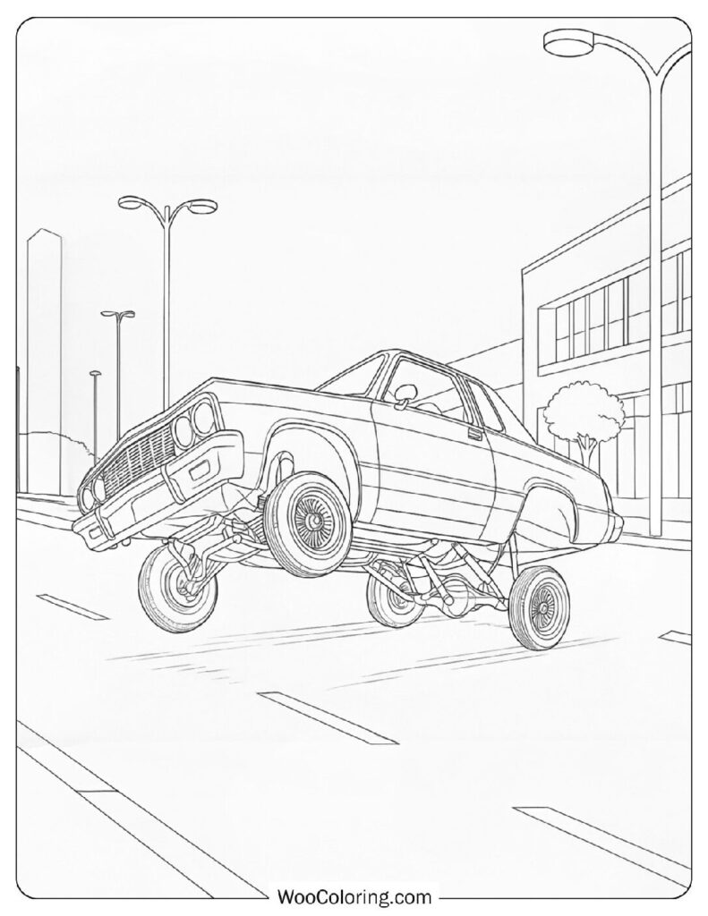 Bouncing Lowrider Car Coloring Sheet for Kids