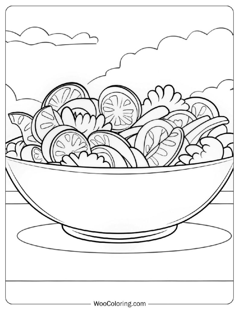 Food coloring page of Bowl Of Fresh Salad
