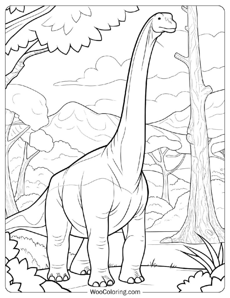 Brachiosaurus Grazing in the Jurassic Park Coloring Sheet