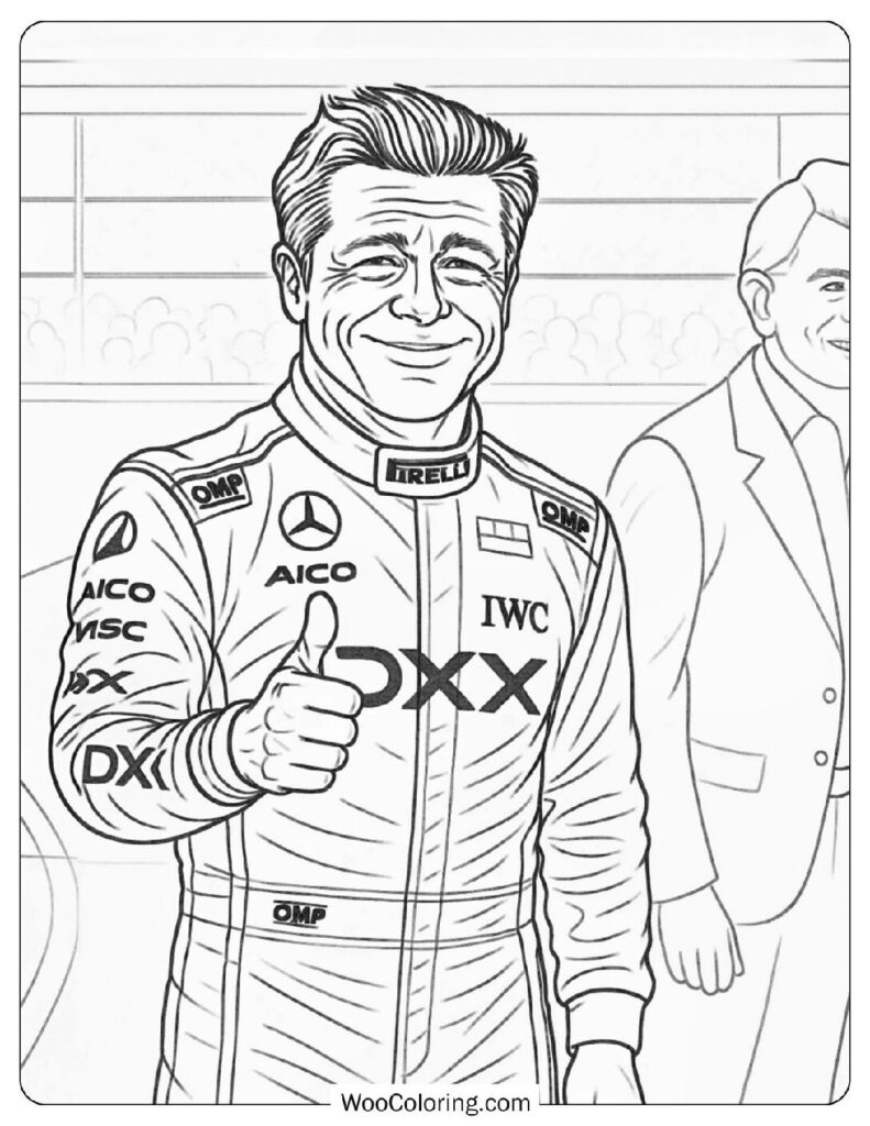 Brad Pitt Suits Up as Driver in New 2025 F1 Movie Coloring Picture