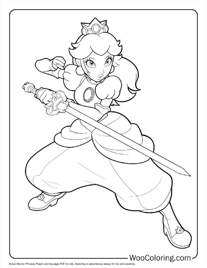 Brave Warrior Princess Peach To Color