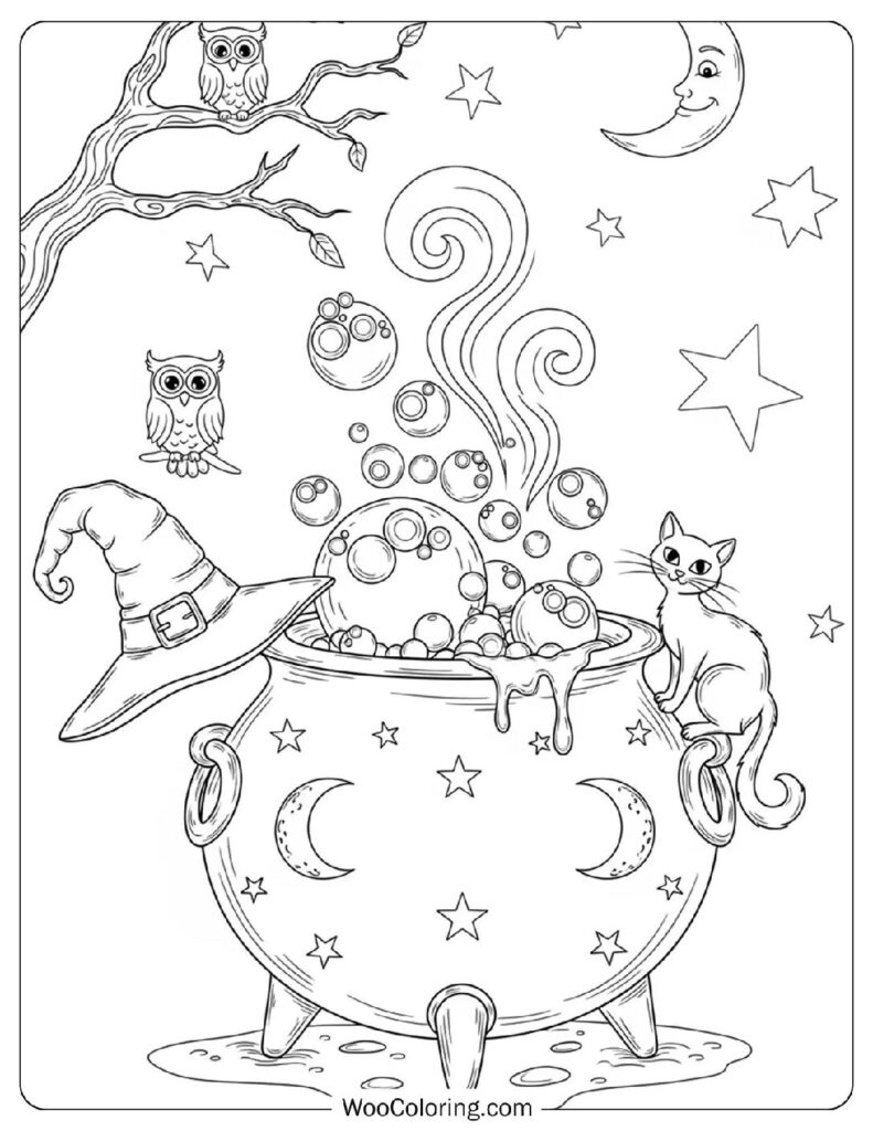 Bubbling Witch’s Cauldron coloring page