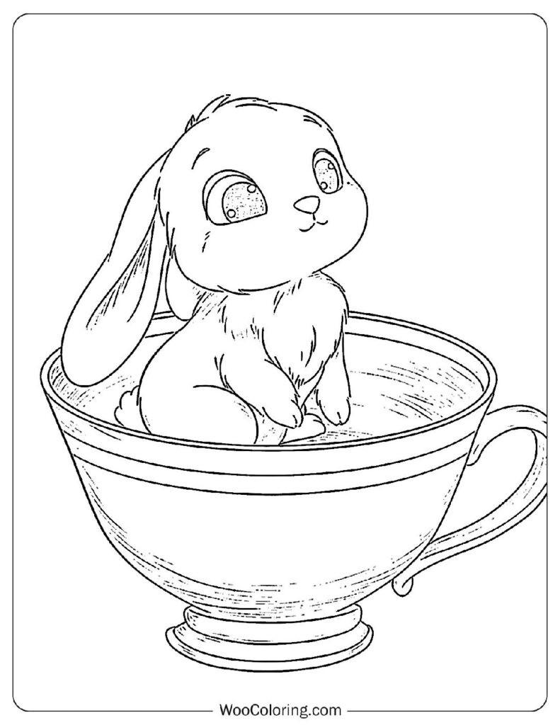 Rabbit in a Cup Coloring In For Kids
