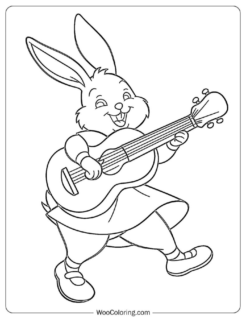 Rabbit's Concert Coloring Page For Kids