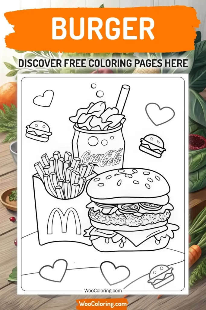 Burger coloring pages designs with food