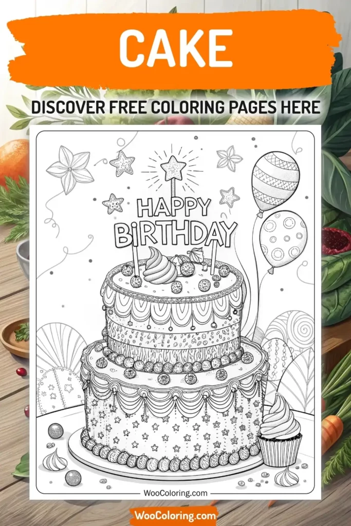 Cake coloring pages designs with food