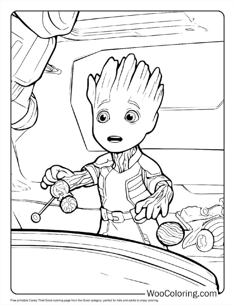 Candy Thief Groot Coloring In For Kids