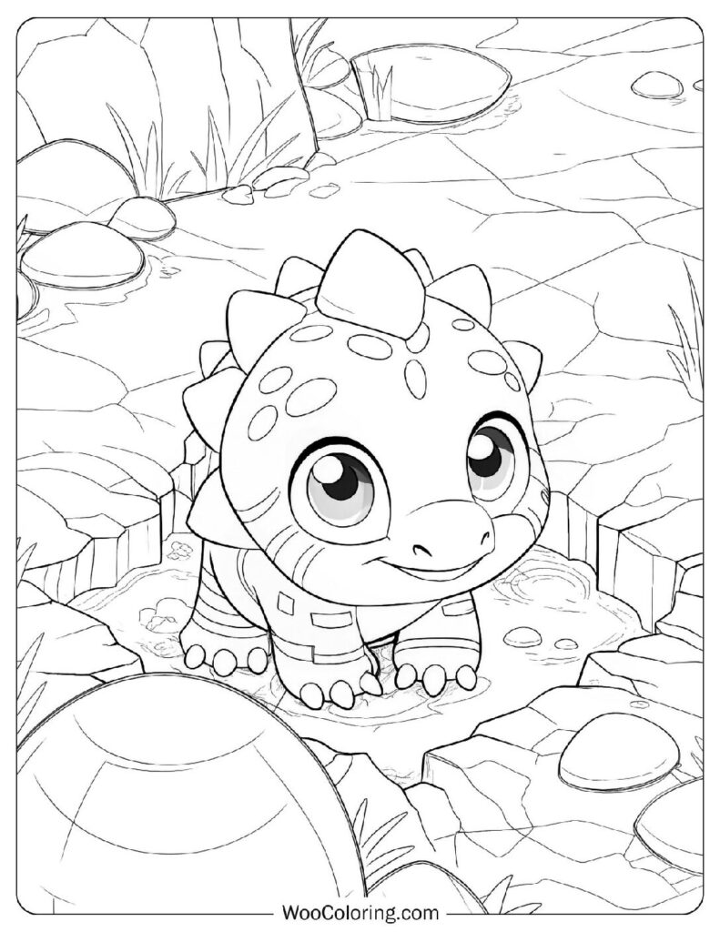 Cartoon Baby Ankylosaurus Breaking Through a Crack