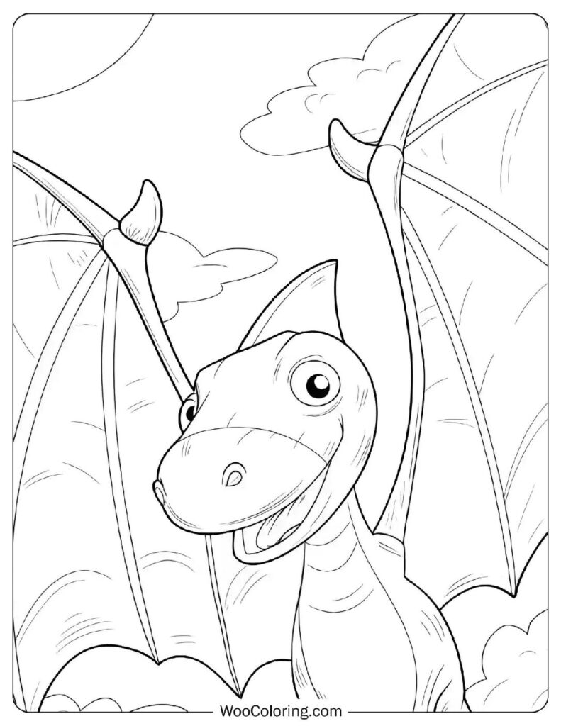 Cartoon Pterodactyl Having Fun Coloring Page For Preschoolers