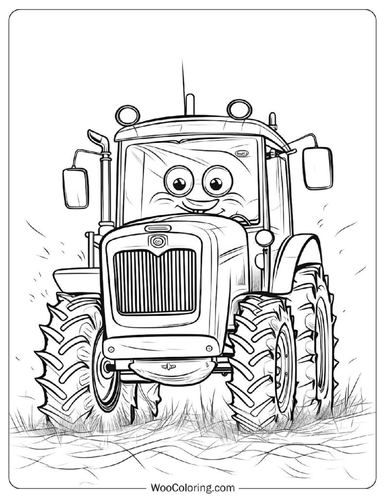 Cartoon Tractor Coloring Page For Kids