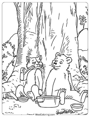 Cat with Best Friend Little Bear Coloring Page