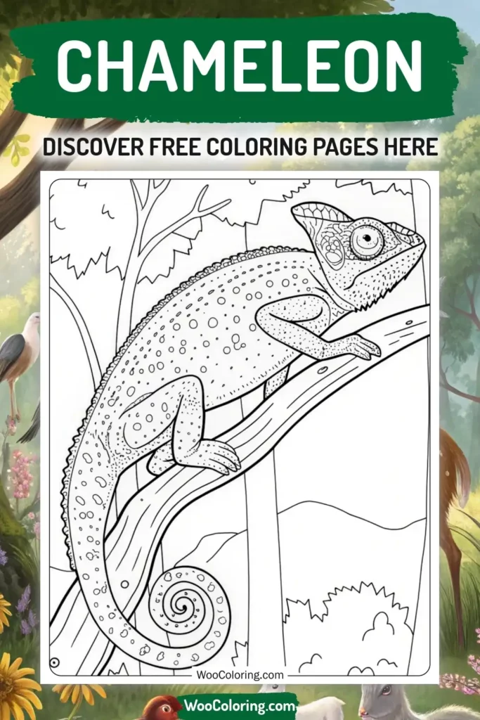 Chameleon coloring pages designs with animal
