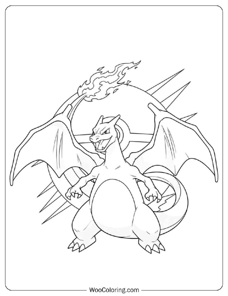 Charizard Pokémon Powerful Fire Dragon Coloring Page for Kids