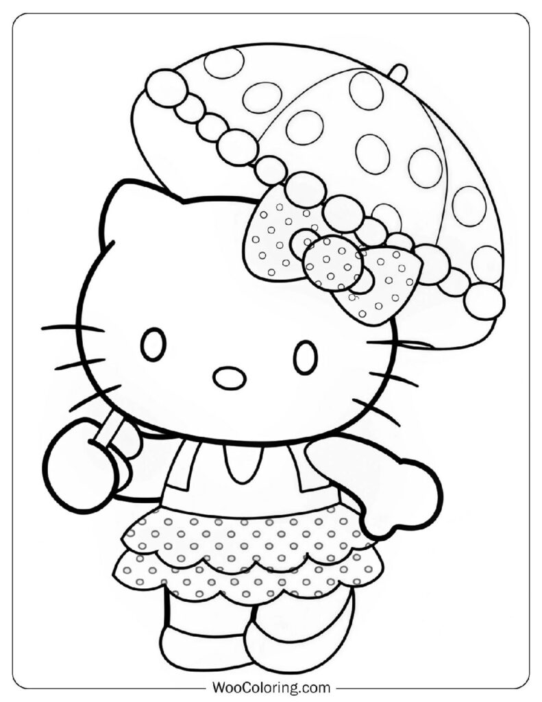 Charming Cute Hello Kitty Wearing Polka Dots Coloring Sheet