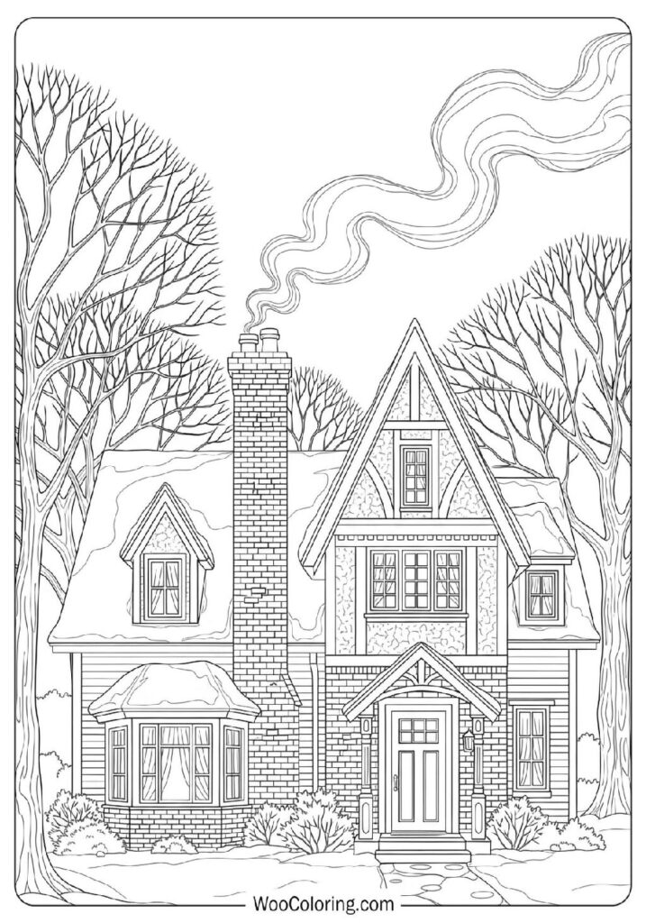 Charming House With Smoke Curling From the Chimney on a Cold Morning