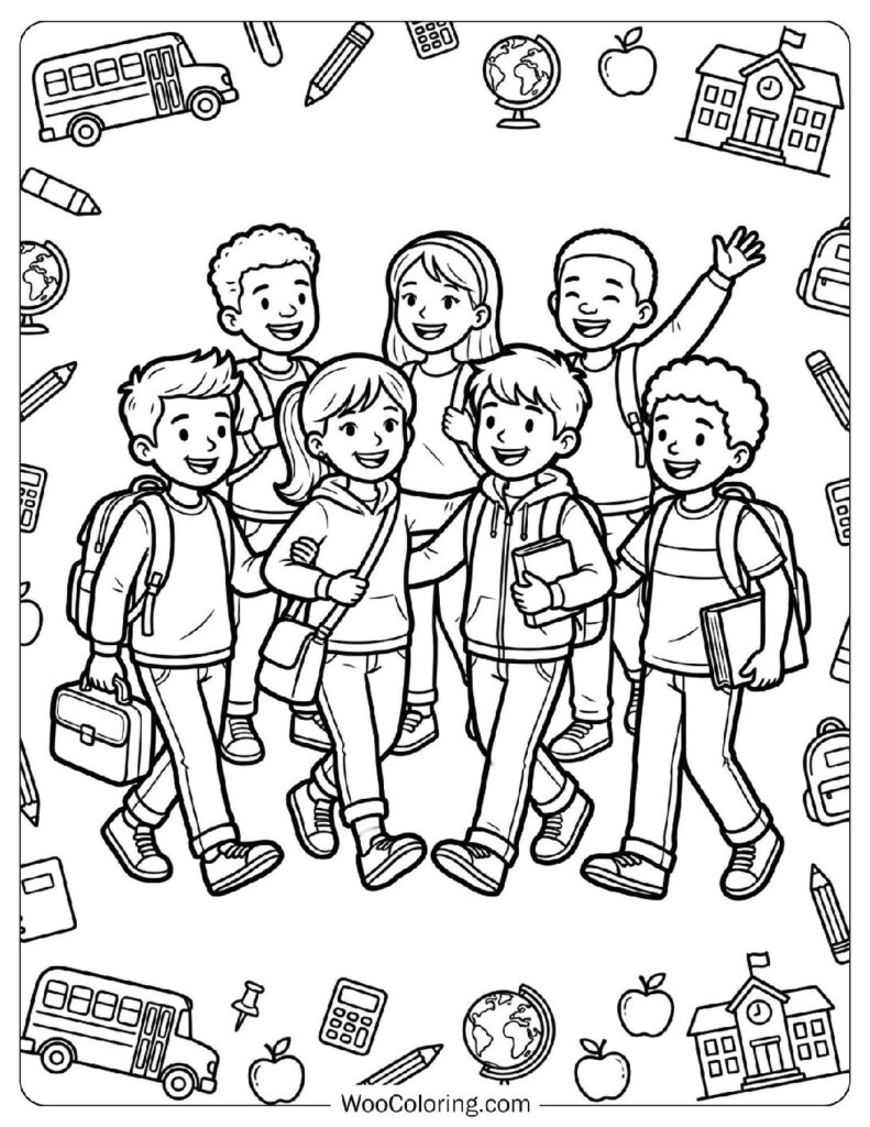 Cheerful Students Going Back to School Together