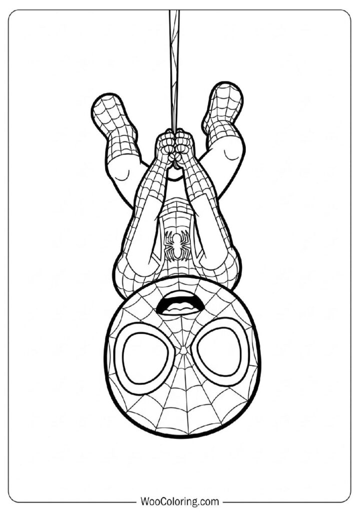 Chibi Cute Spiderman Hanging From a Web With a Big Cheerful Smile