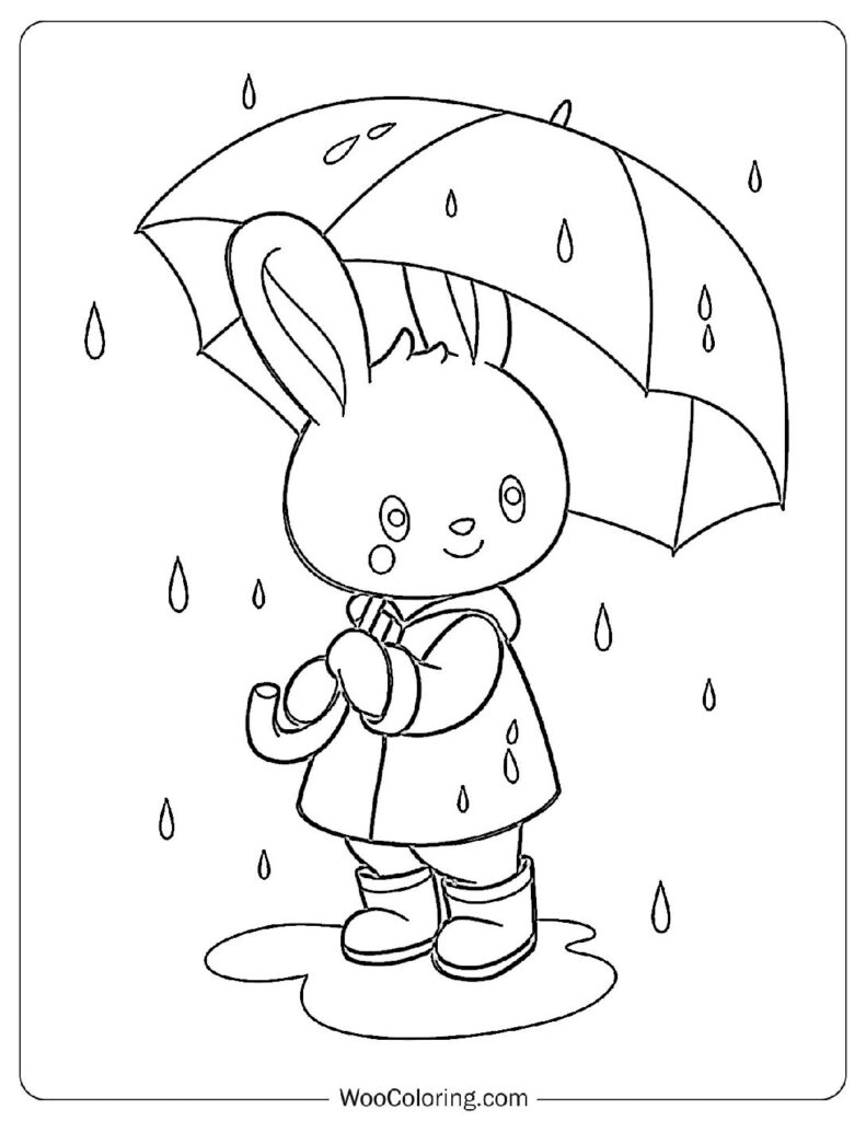 Chibi Rabbit with Umbrella Coloring Page