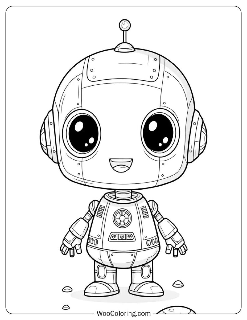 Chibi Tiny Robot Coloring Page
