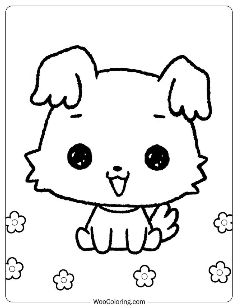 Chibimaru Coloring Picture adorable Mame Shiba Inu puppy playing happily in Sanrio world