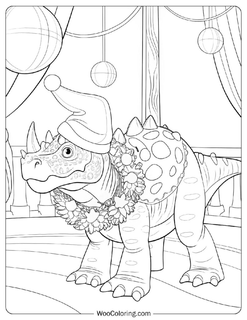 Christmas Dinosaur Decoration Coloring Page For Preschoolers