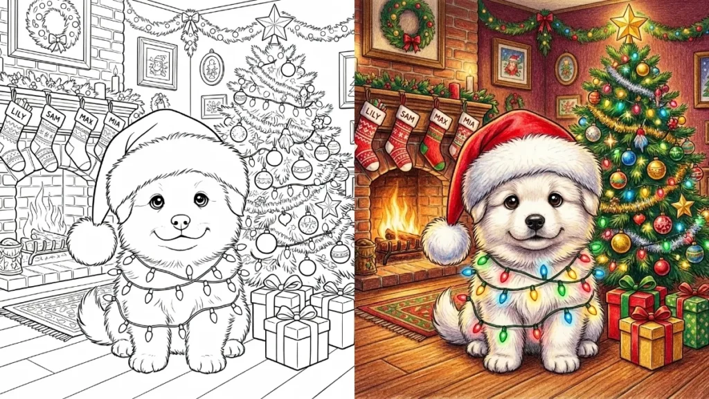 Christmas Dog Coloring Pages