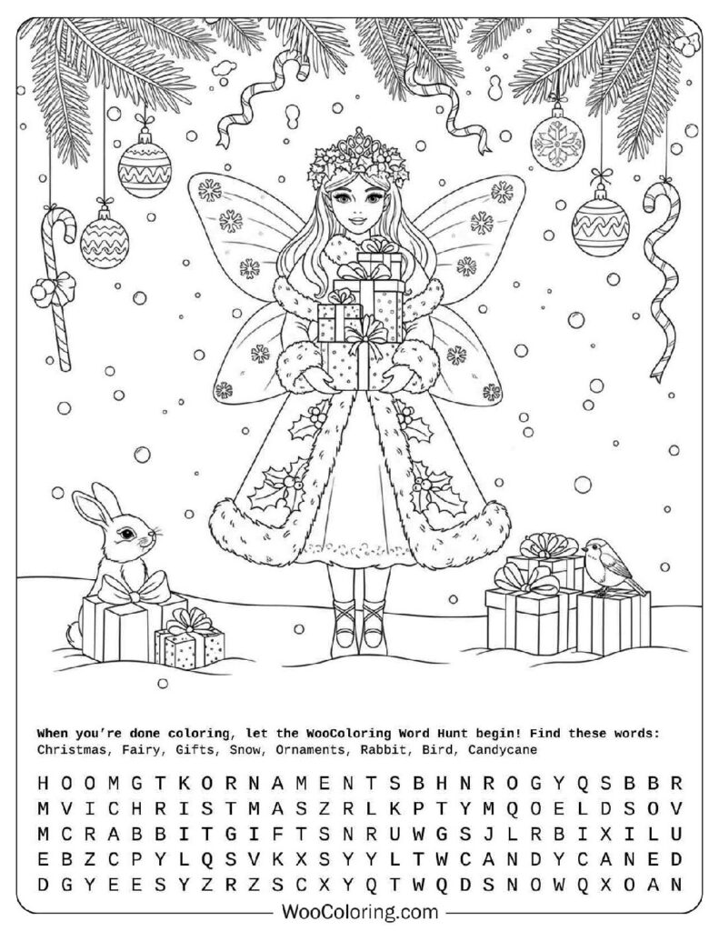 Christmas Fairy Coloring Page