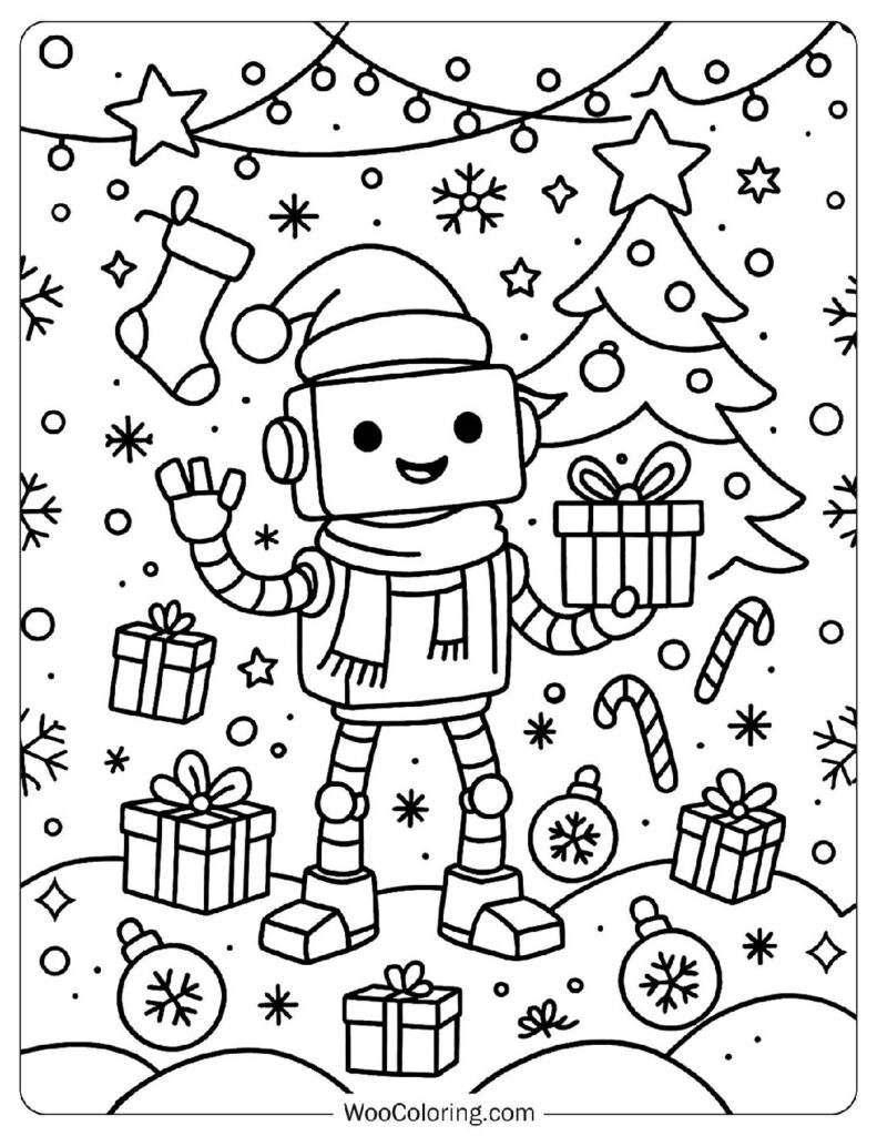 Christmas Robot Coloring Page