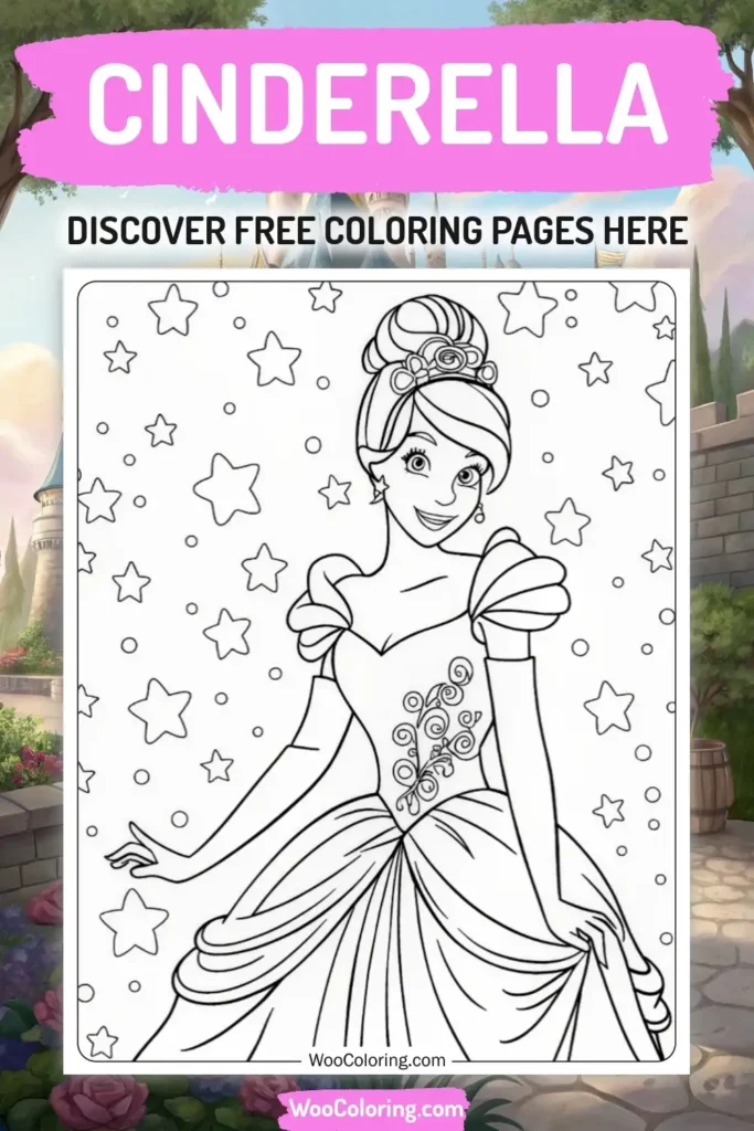 Cinderella coloring pages designs with princess