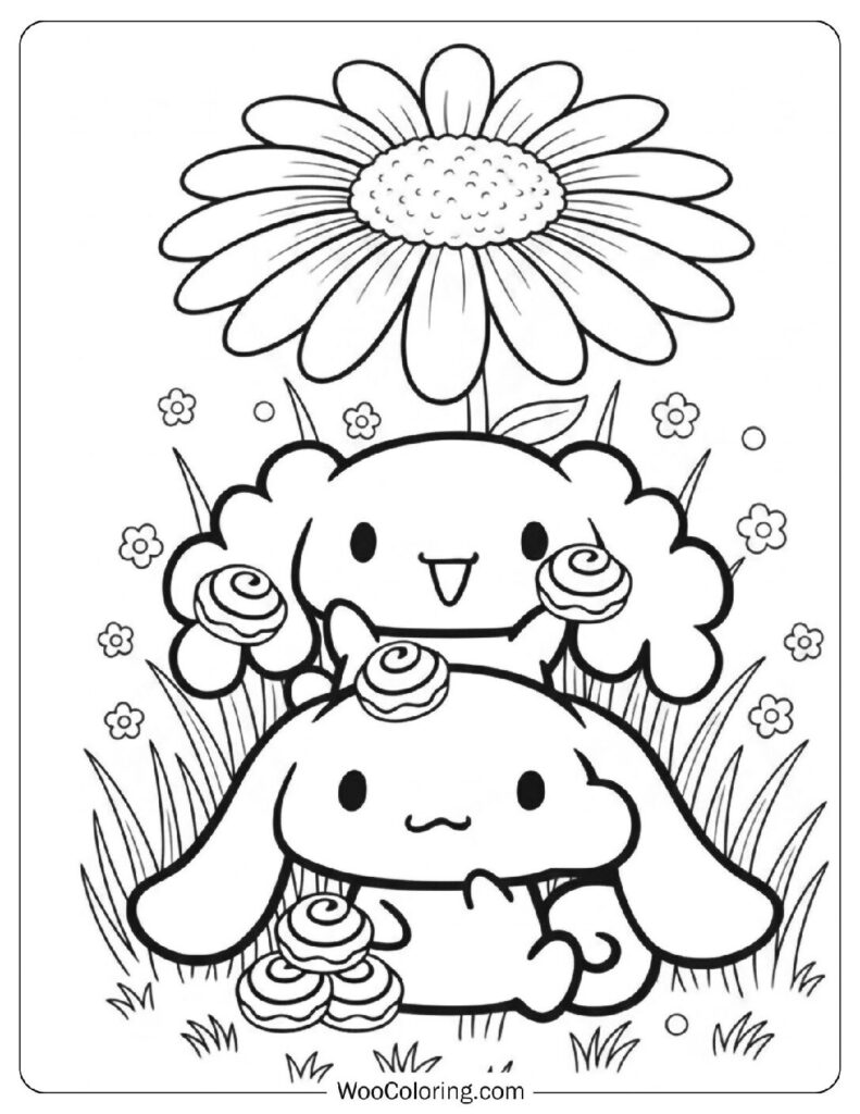 Cinnamoroll and Chiffon sitting together under a flower and talking about dreams