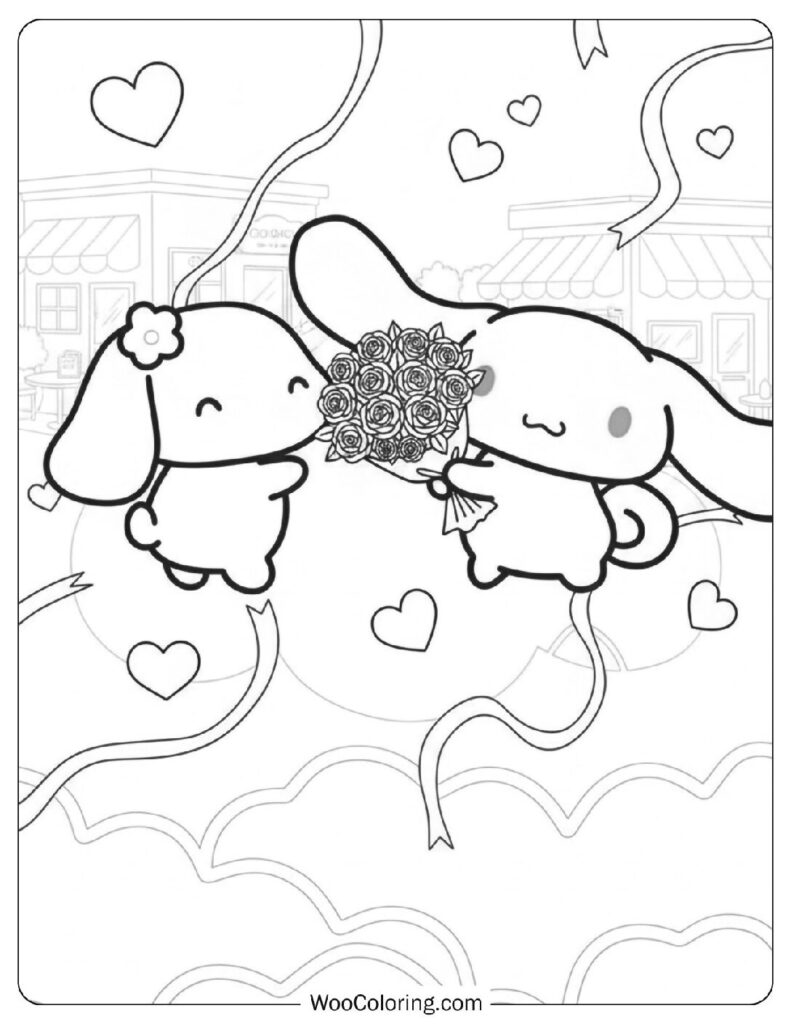 Cinnamoroll offering roses to his friend Mocha on Valentine’s Day