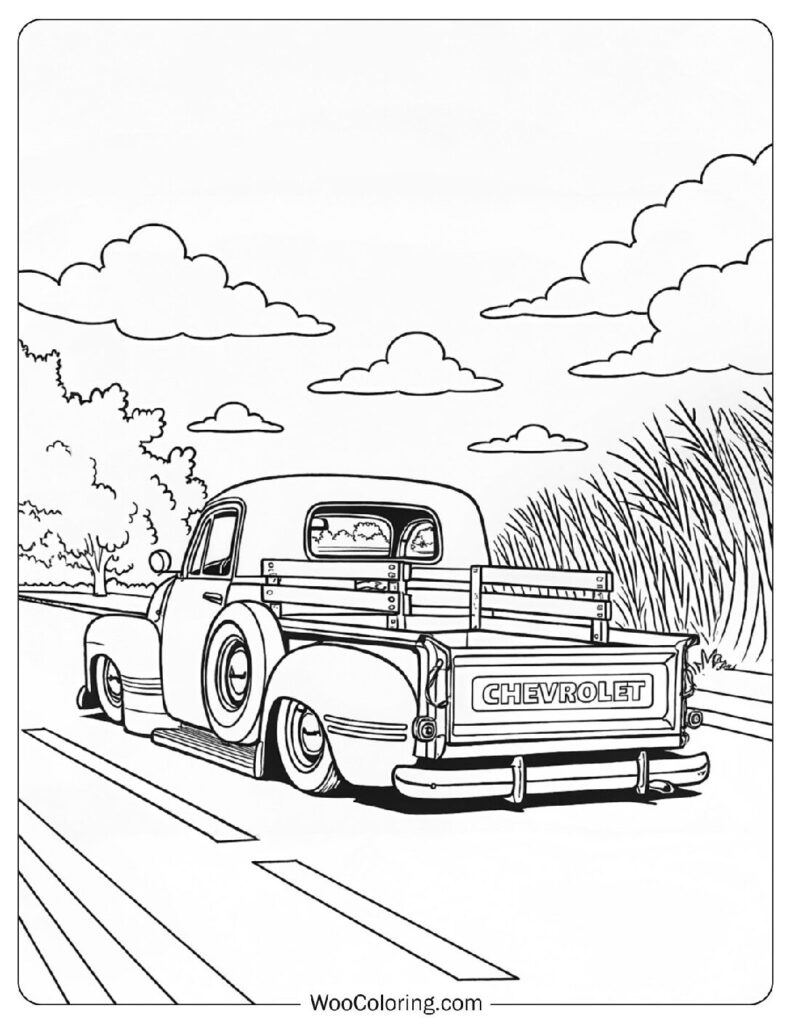 Classic Chevrolet Lowrider Outline to Color