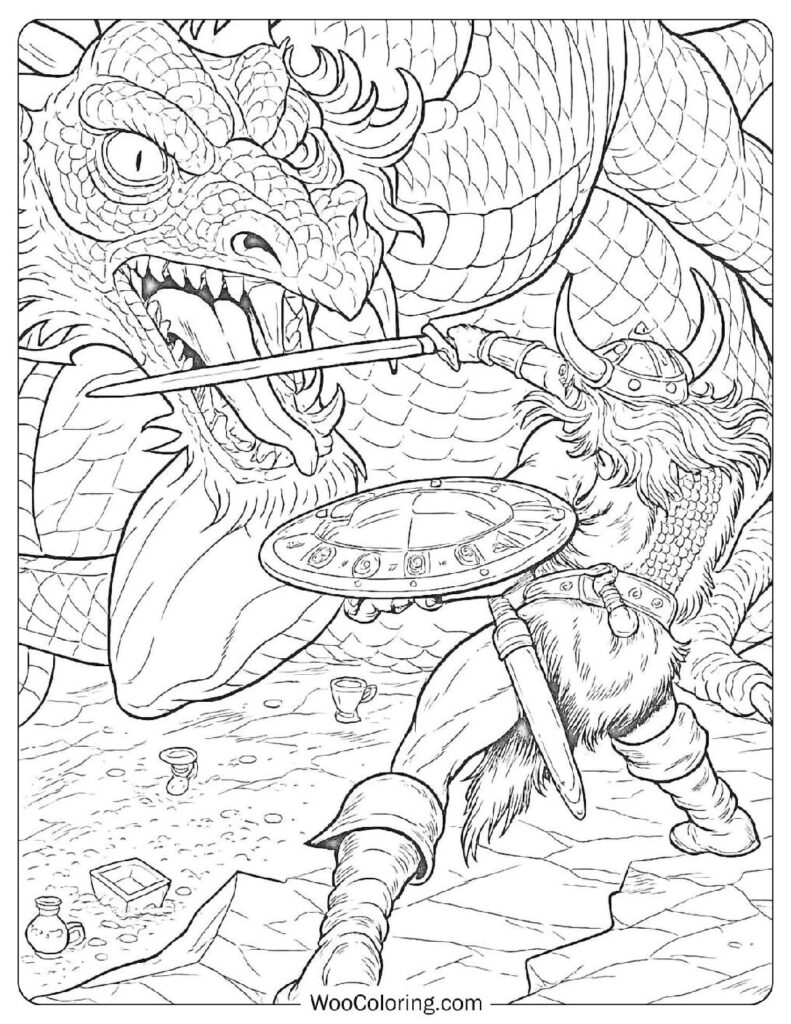 Classic Dragon Battle From Dungeons & Dragons Coloring Page For Boys