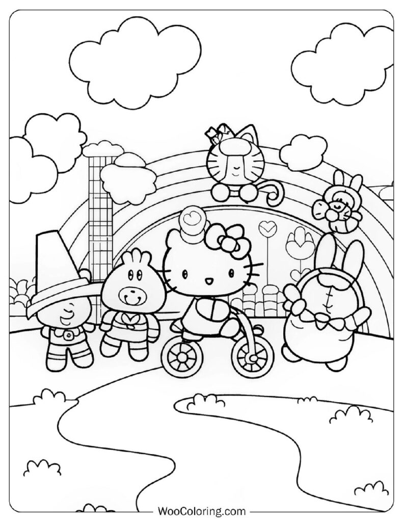 Classic Kawaii Hello Kitty Sanrio Coloring Page For Preschoolers