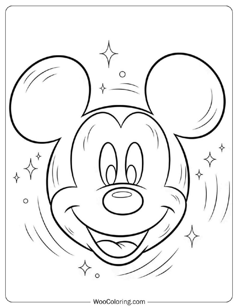 Classic Mickey Mouse Joyful Face Art Coloring Page