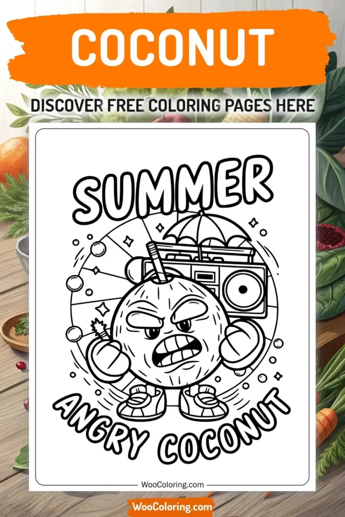 Coconut coloring pages designs with food