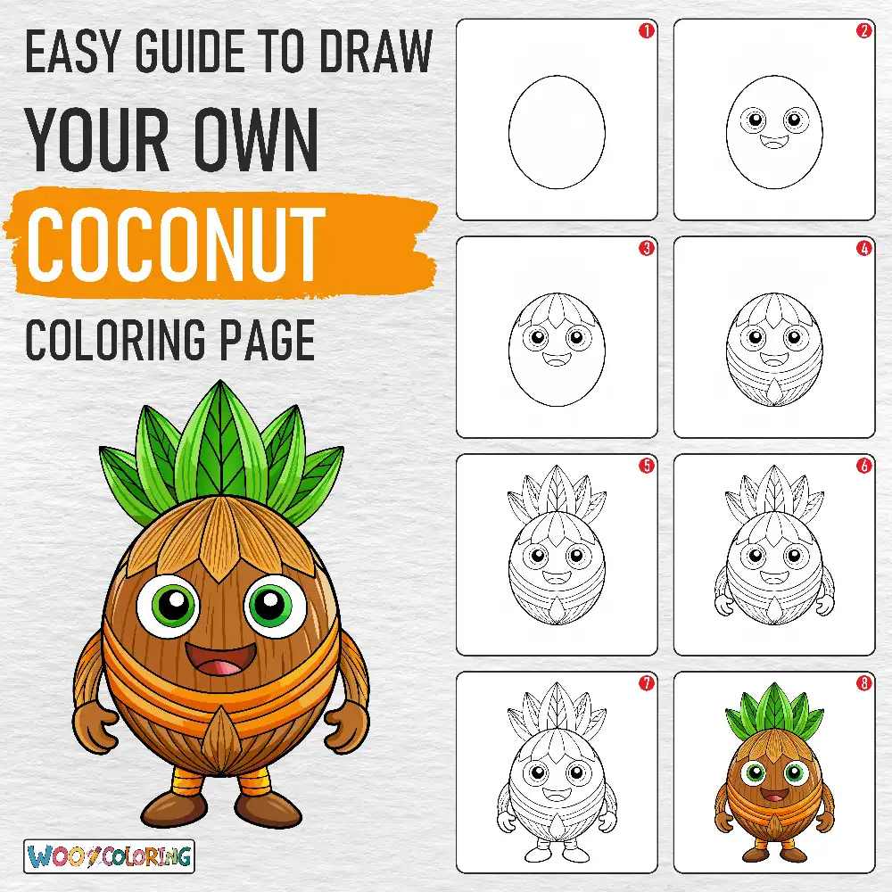Coconut coloring page drawing guide
